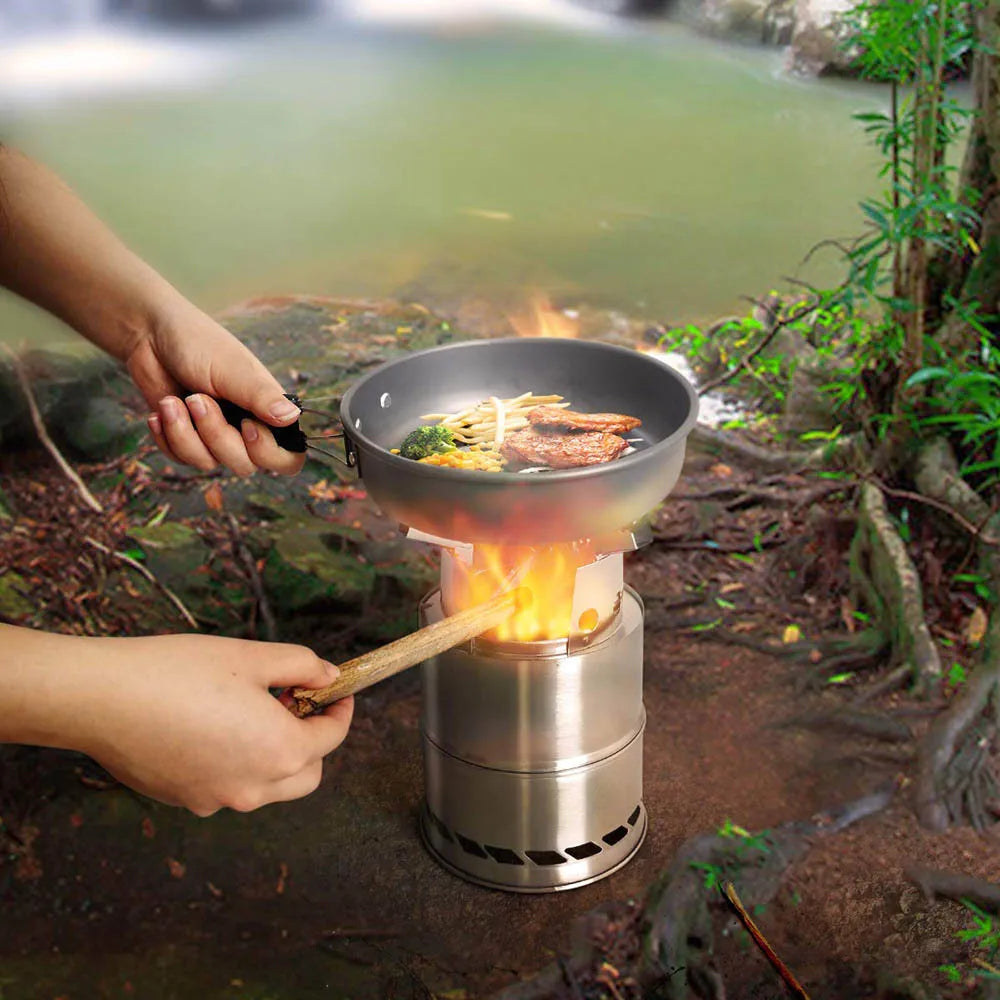 Portable Wood Burning Camping Stove: Mini Lightweight Stainless Steel BBQ Cooker for Travel and Adventure