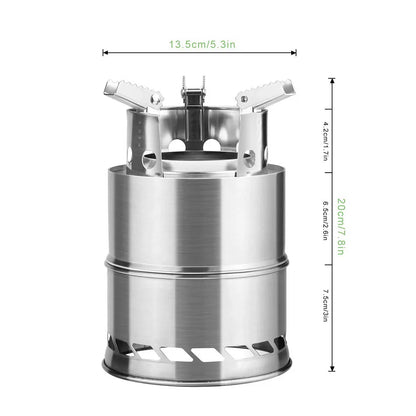 Portable Wood Burning Camping Stove: Mini Lightweight Stainless Steel BBQ Cooker for Travel and Adventure