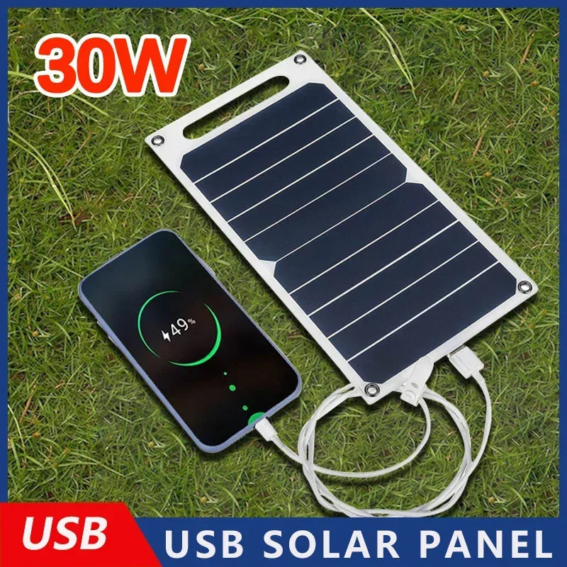 30W Solar Panel with USB: Waterproof, Portable Battery Charger for Outdoor Hiking and Camping (6.8V)