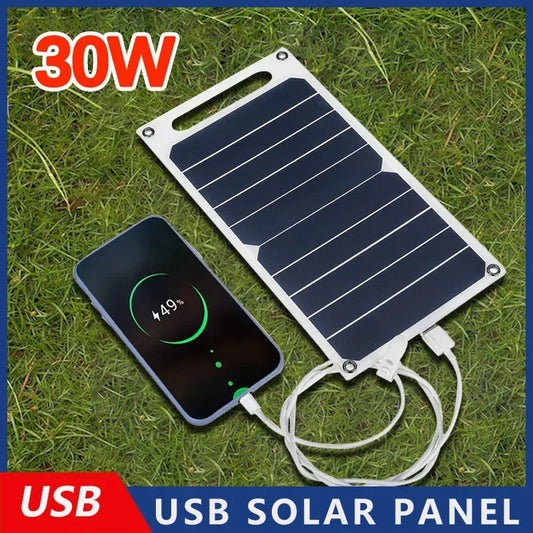 30W Solar Panel with USB: Waterproof, Portable Battery Charger for Outdoor Hiking and Camping (6.8V)