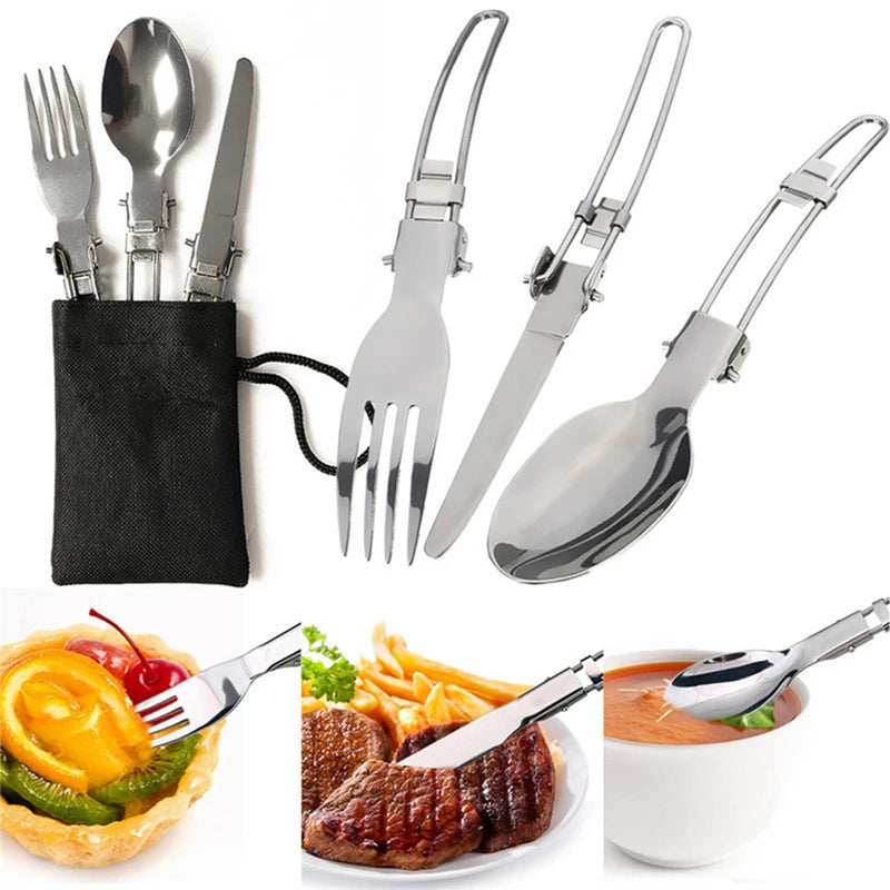 Portable Camping Cookware Set: Mini Gas Stove, Outdoor Pot, and Foldable Spoon, Fork, and Knife for Hiking and Picnics