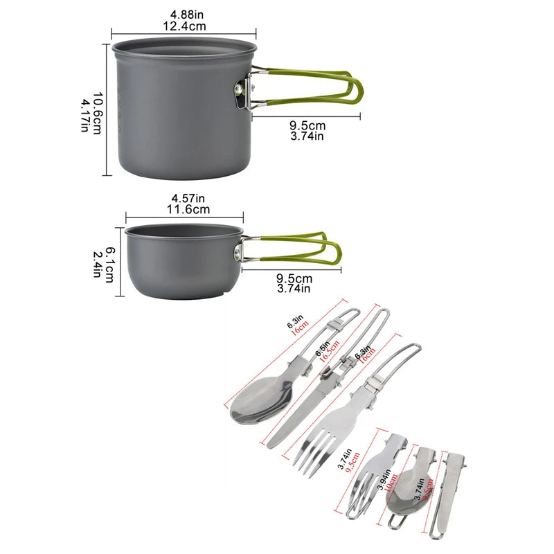 Portable Camping Cookware Set: Mini Gas Stove, Outdoor Pot, and Foldable Spoon, Fork, and Knife for Hiking and Picnics