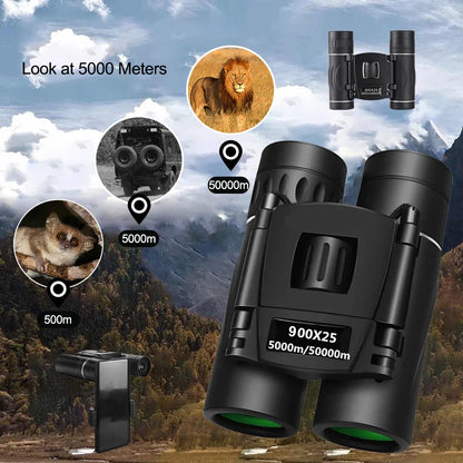 900x25 HD Zoom Binoculars: Portable, Long Range BAK4 Telescope, Folding, Low Light for Hunting and Camping