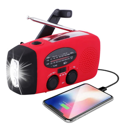 Multifunctional Solar Hand Crank Radio: FM/AM/WB NOAA Weather Radio with 2000mAh USB Charging, Emergency LED Flashlight, and Power Bank